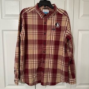 Florida State Seminoles Shirt Mens XXL Maroon Tan NCAA Football Columbia Plaid